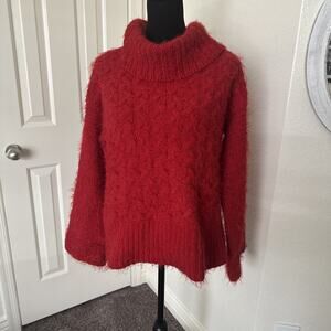 Anthropologie Sleeping on Snow Torridon Cowl Neck Chunky Knit Sweater Red Medium